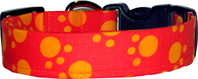 Vibrant Orange Paw Prints Handmade Dog Collar